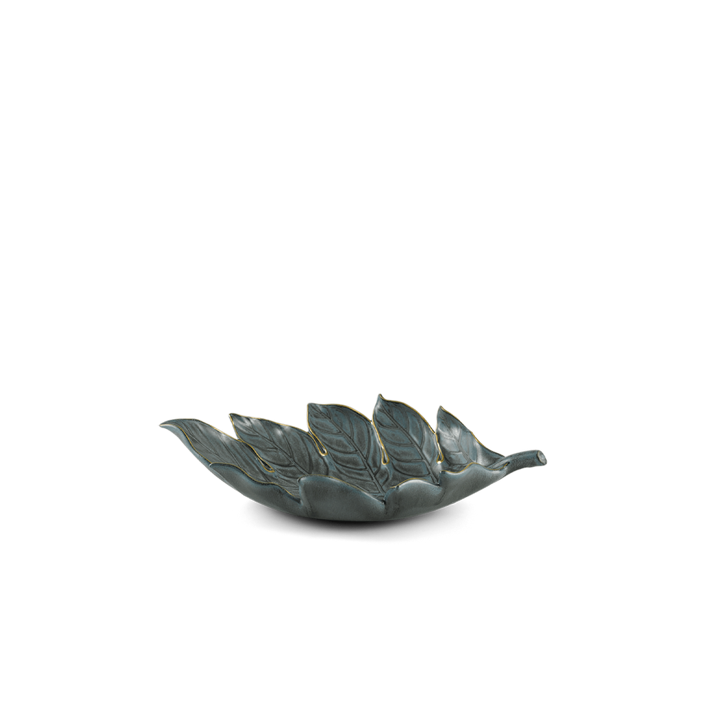 Dĩa chiếc lá Sake 42.5 cm (viền vàng) - Xanh Ngọc Bích Matte