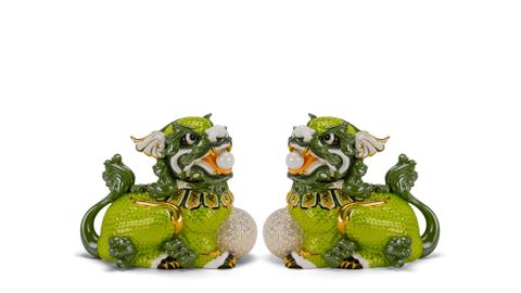  Cặp Kỳ Lân 24 cm - Xanh lá - Trang Trí Vàng 