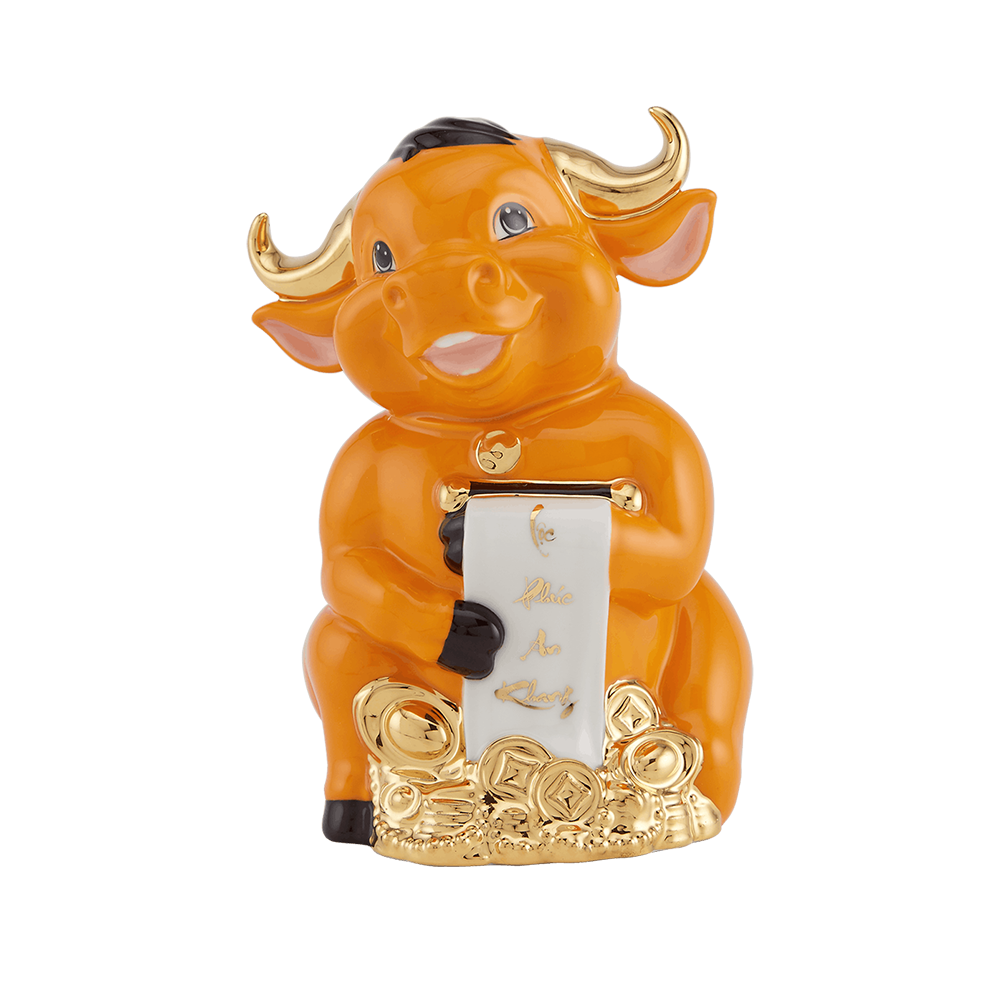 Trâu Hạnh Phúc 16cm Vàng Nghệ