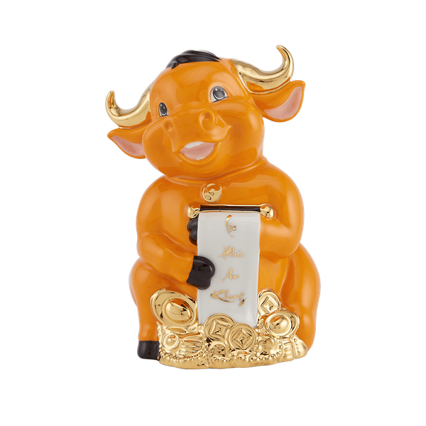 Trâu Hạnh Phúc 16cm - Màu Cam - Trang trí vàng 24k