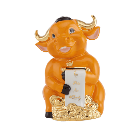  Trâu Hạnh Phúc 16cm - Màu Cam - Trang trí vàng 24k 