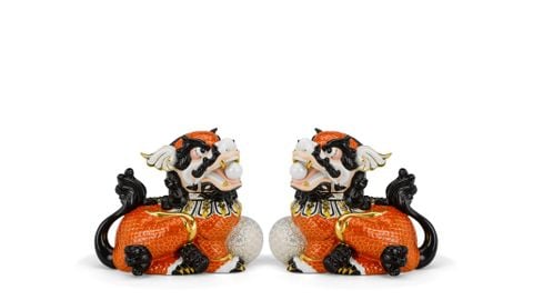  Cặp Kỳ Lân 24 cm - Cam - Trang trí vàng 24k 