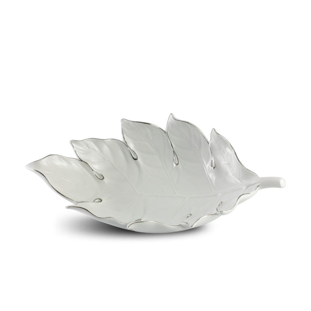 Minh Hương Dĩa trái cây Lá Sake 42.5cm (Chỉ Bạch Kim) Gốm sứ Minh Long