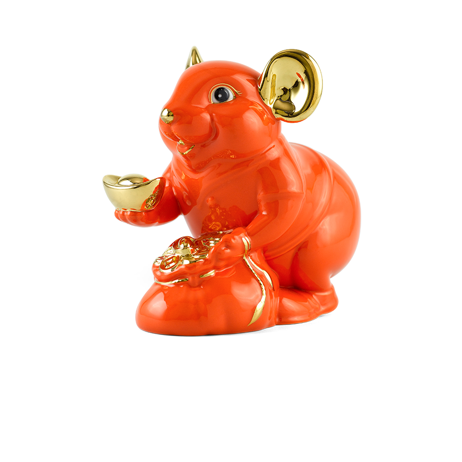 Chuột phú 20 cm – màu cam - trang trí vàng 24k