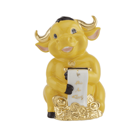  Trâu Hạnh Phúc 16cm - Màu Vàng Nghệ - Trang trí vàng 24k 