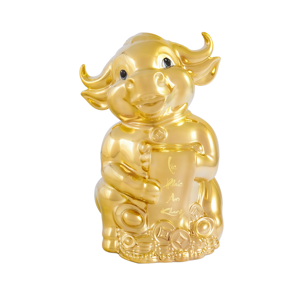 Trâu Hạnh Phúc 16cm Dát Vàng