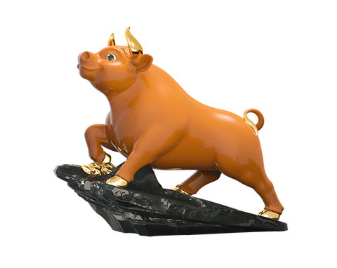  Trâu Thịnh Vượng 25cm - Màu Cam - Trang trí vàng 24k 