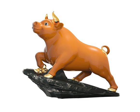 Trâu Thịnh Vượng 25cm - Màu Cam - Trang trí vàng 24k