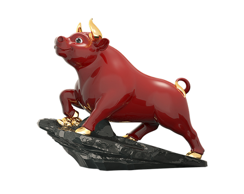  Trâu Thịnh Vượng 25cm - Màu Đỏ - Trang trí vàng 24k 