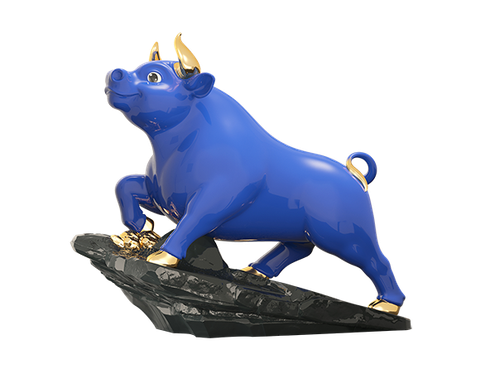  Trâu Thịnh Vượng 25cm - Màu Xanh Dương - Trang trí vàng 24k 