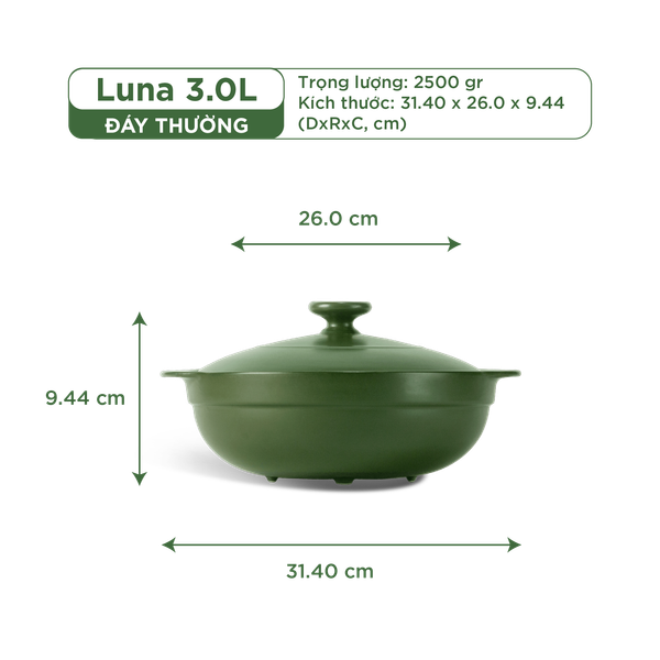 Nồi dưỡng sinh Luna (Nồi cạn) 3.0 L + nắp (CK)