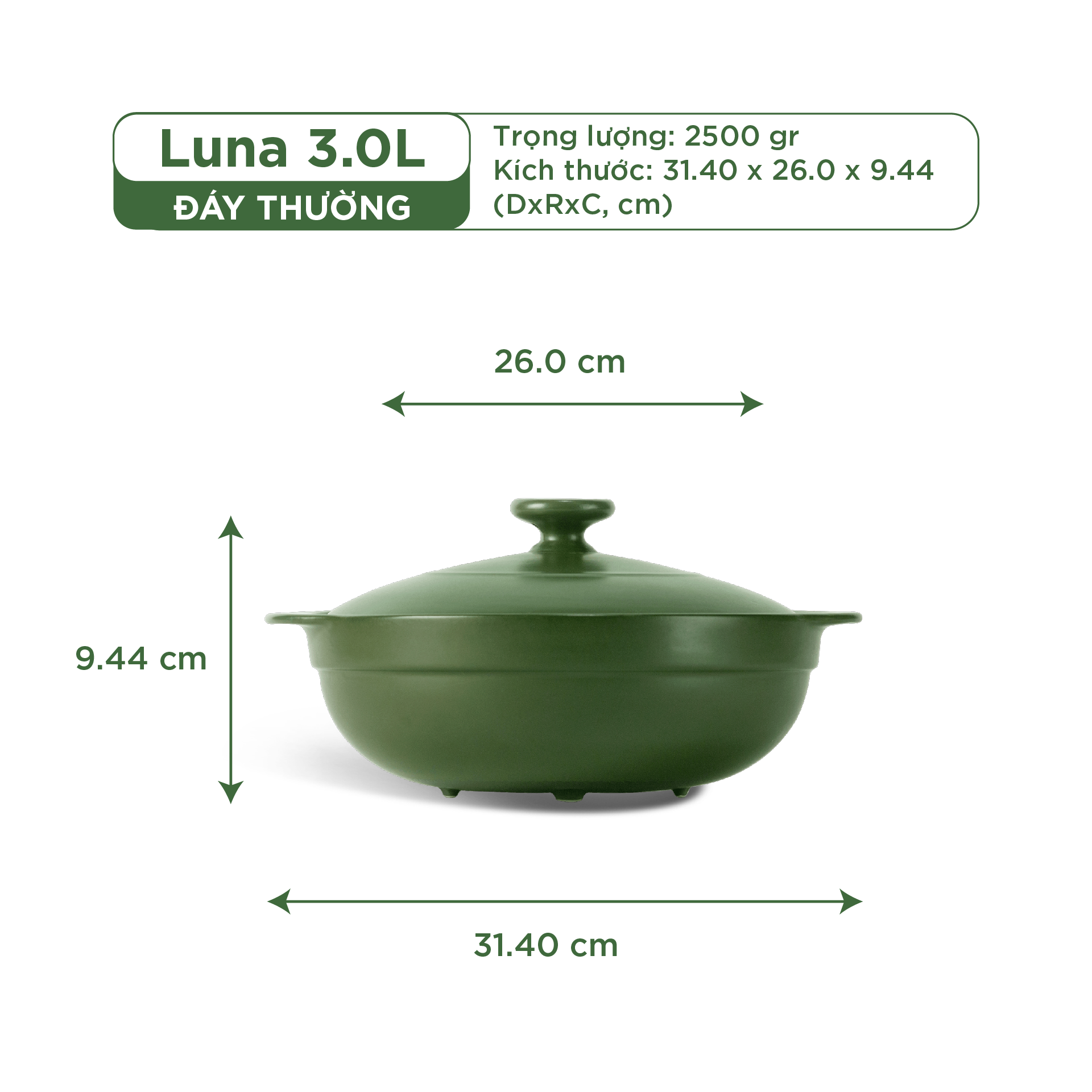 Nồi dưỡng sinh Luna (Nồi cạn) 3.0 L + nắp (CK)