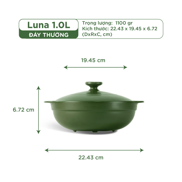 Nồi dưỡng sinh Luna (Nồi cạn) 1.0 L + nắp (CK)