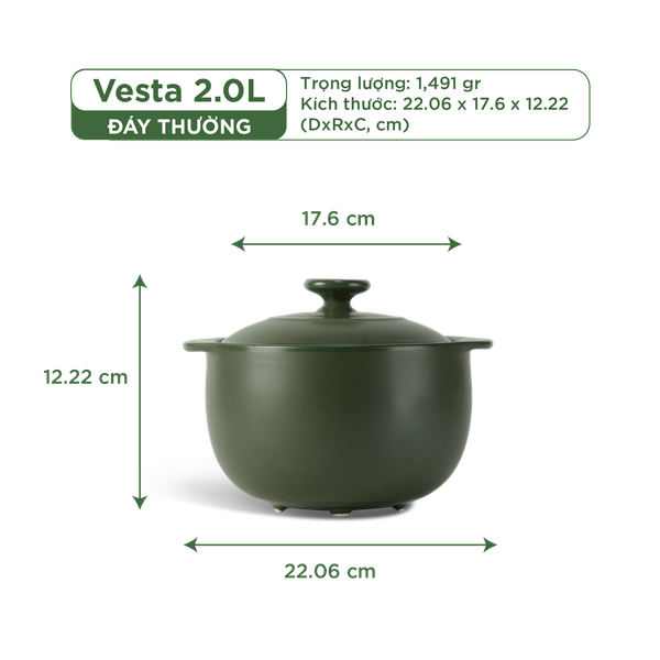 Nồi dưỡng sinh Vesta (Nồi tròn cao) 2.0 L + nắp (CK)