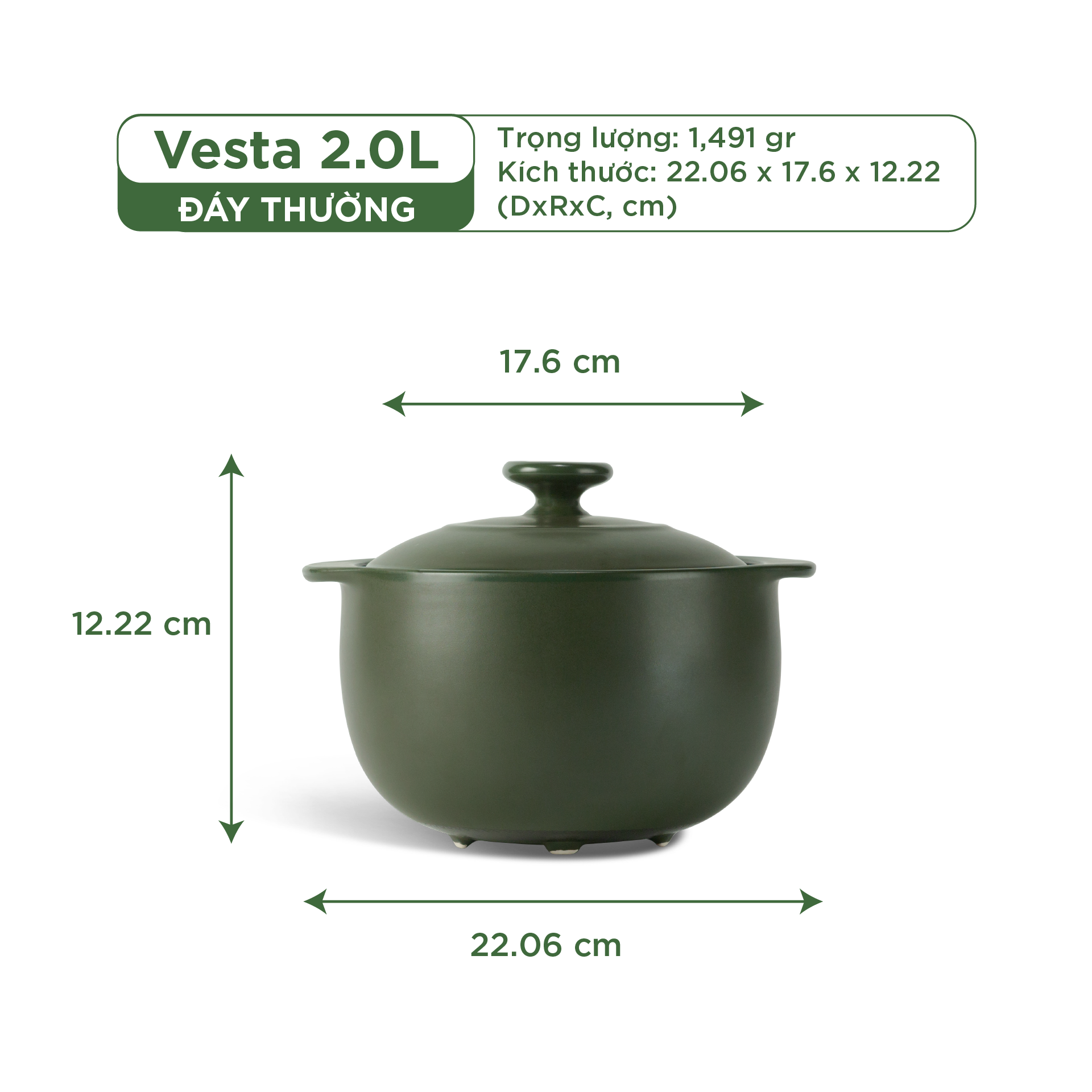 Nồi dưỡng sinh Vesta (Nồi tròn cao) 2.0 L + nắp (CK)