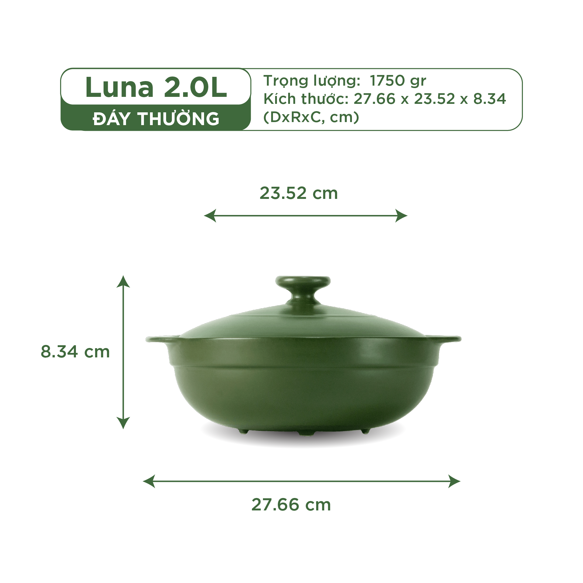 Nồi dưỡng sinh Luna (Nồi cạn) 2.0 L + nắp (CK)