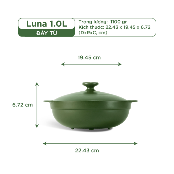 Nồi dưỡng sinh Luna (Nồi cạn) 1.0 L + nắp (CK) (bếp từ)