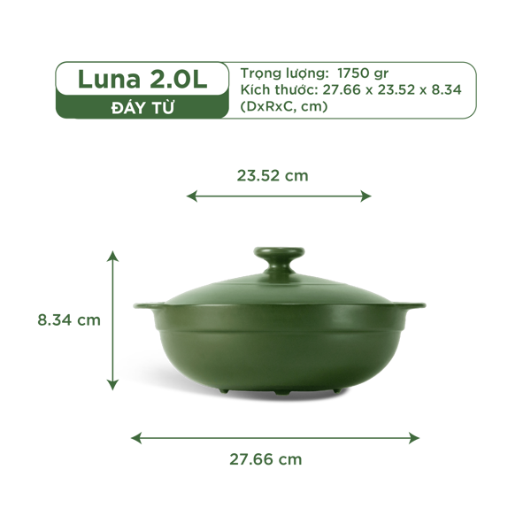 Nồi dưỡng sinh Luna (Nồi cạn) 2.0 L + nắp (CK) (bếp từ)