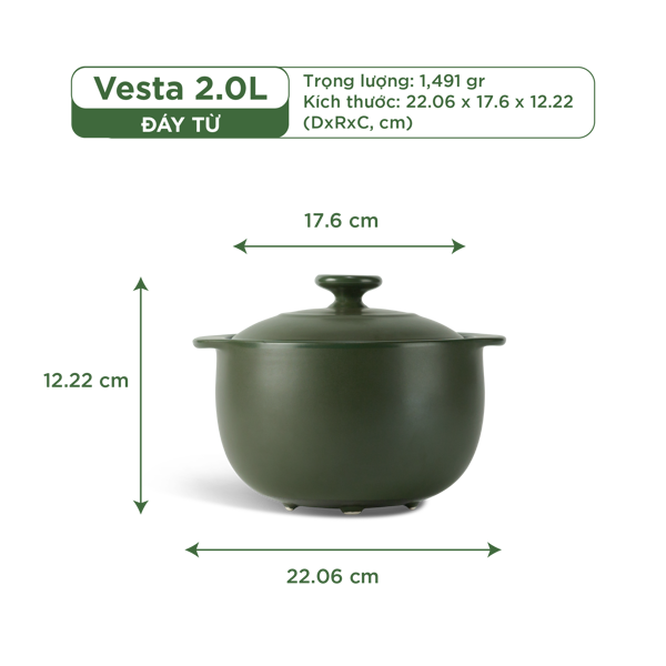 Nồi dưỡng sinh Vesta (Nồi tròn cao) 2.0 L + nắp (CK) (bếp từ)