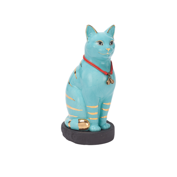 Mèo Đại Cát Trang trí vàng (23.9 cm) - Xanh Dương Nhạt