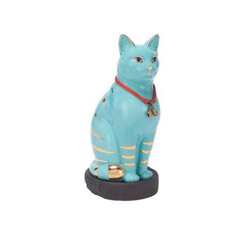  Mèo Đại Cát Trang trí vàng (23.9 cm) - Xanh Dương Nhạt 