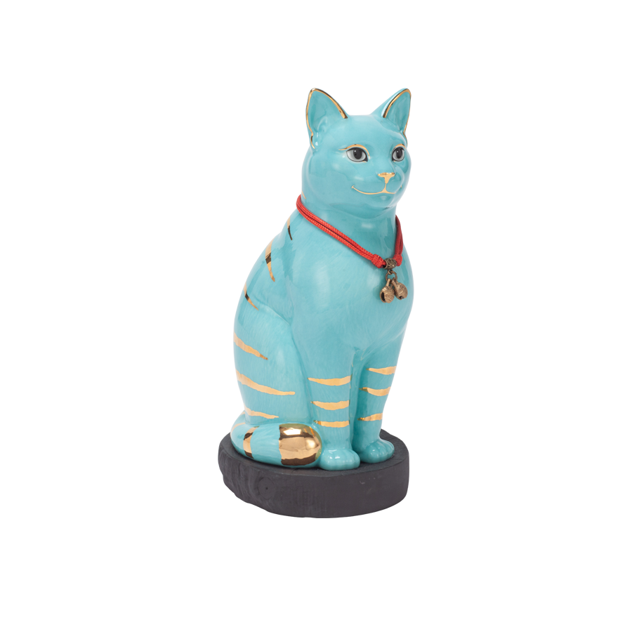 Mèo Đại Cát Trang trí vàng (23.9 cm) - Xanh Dương Nhạt