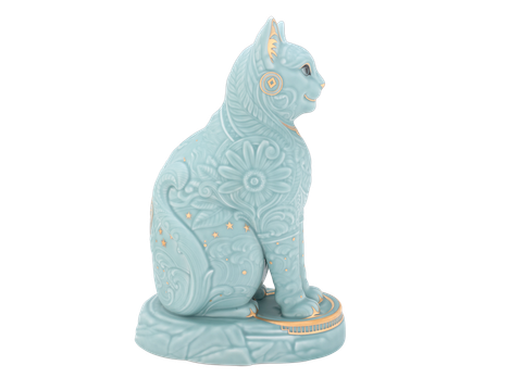  Tượng mèo Ngũ Phúc 31.1 cm - Men ngọc sương mờ 