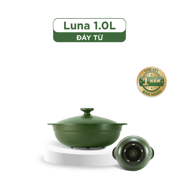 Nồi dưỡng sinh Luna (Nồi cạn) 1.0 L + nắp (CK) (bếp từ) - Xanh Rêu