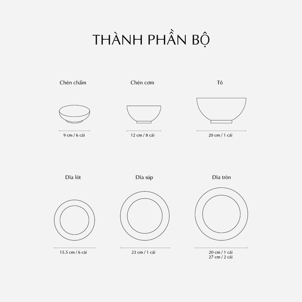 Bộ đồ ăn 6 người 25 sản phẩm - Camellia - Hương Biển kem