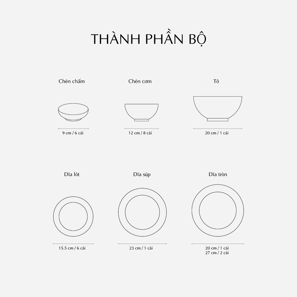 Bộ đồ ăn 6 người 25 sản phẩm - Camellia - Hương Biển kem