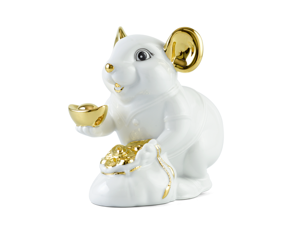 Chuột phú 20 cm – màu trắng - trang trí vàng 24k