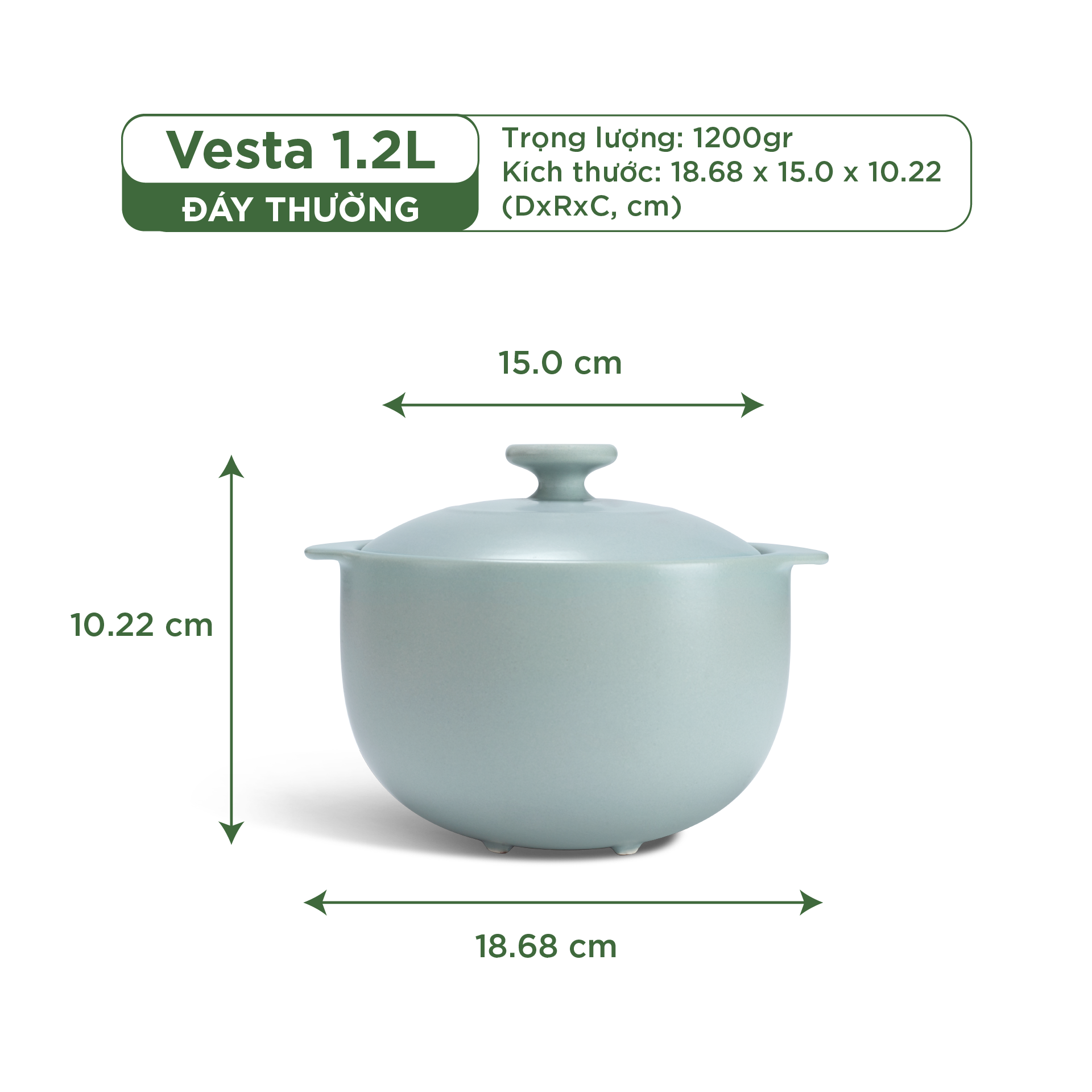 Nồi dưỡng sinh Vesta (Nồi tròn cao) 1.2 L + nắp (CK)