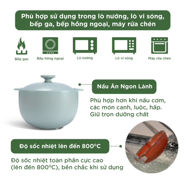 Nồi dưỡng sinh Vesta (Nồi tròn cao) 2.0 L + nắp (CK)