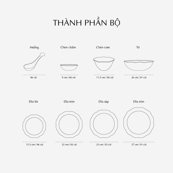 Bộ đồ ăn 30 sản phẩm - Đài Các IFP - Chỉ Bạch Kim