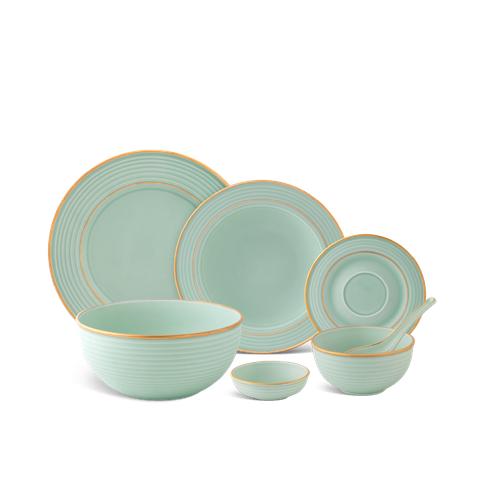  Bộ đồ ăn 30 sản phẩm - Cordon - Men Ngọc Sương Mờ (Trang trí Vàng) 