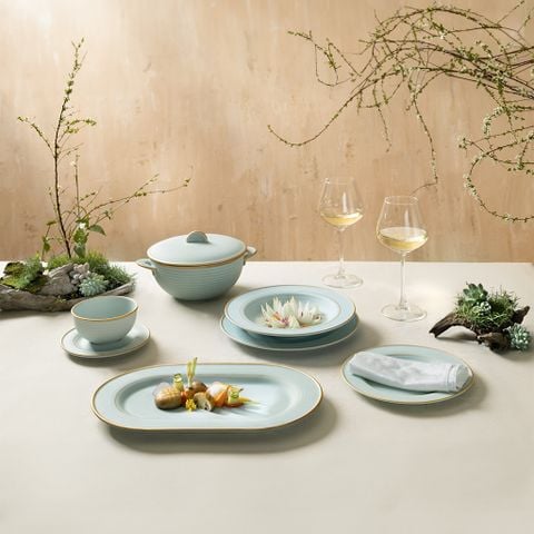  Bộ đồ ăn 30 sản phẩm - Cordon - Men Ngọc Sương Mờ (Trang trí Vàng) 