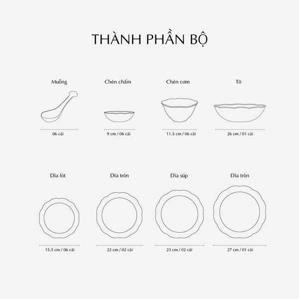 Bộ đồ ăn 30 sản phẩm - Đài Các IFP - Trang Trí Bạch Kim