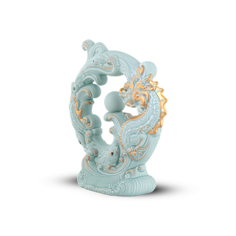  Tượng rồng Khải Đức 23.9 cm - Men Ngọc Sương Mờ 