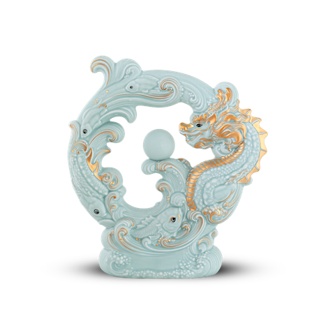  Tượng rồng Khải Đức 23.9 cm - Men Ngọc Sương Mờ 