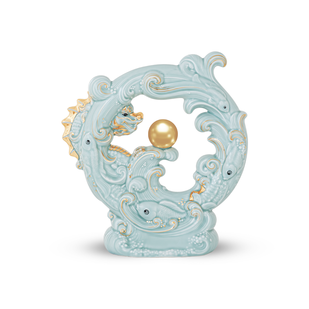 Tượng rồng Khải Đức 23.9 cm - Men Ngọc (bóng)
