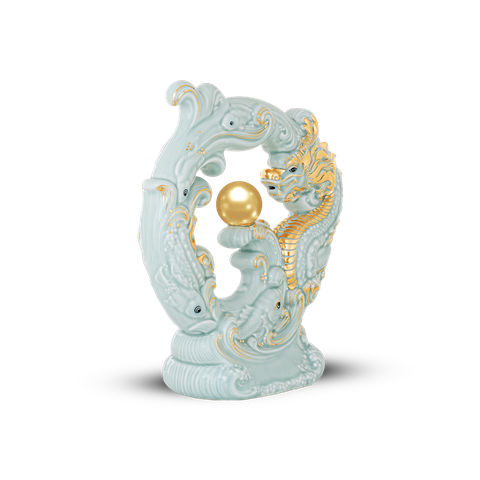  Tượng rồng Khải Đức 23.9 cm - Men Ngọc (bóng) 