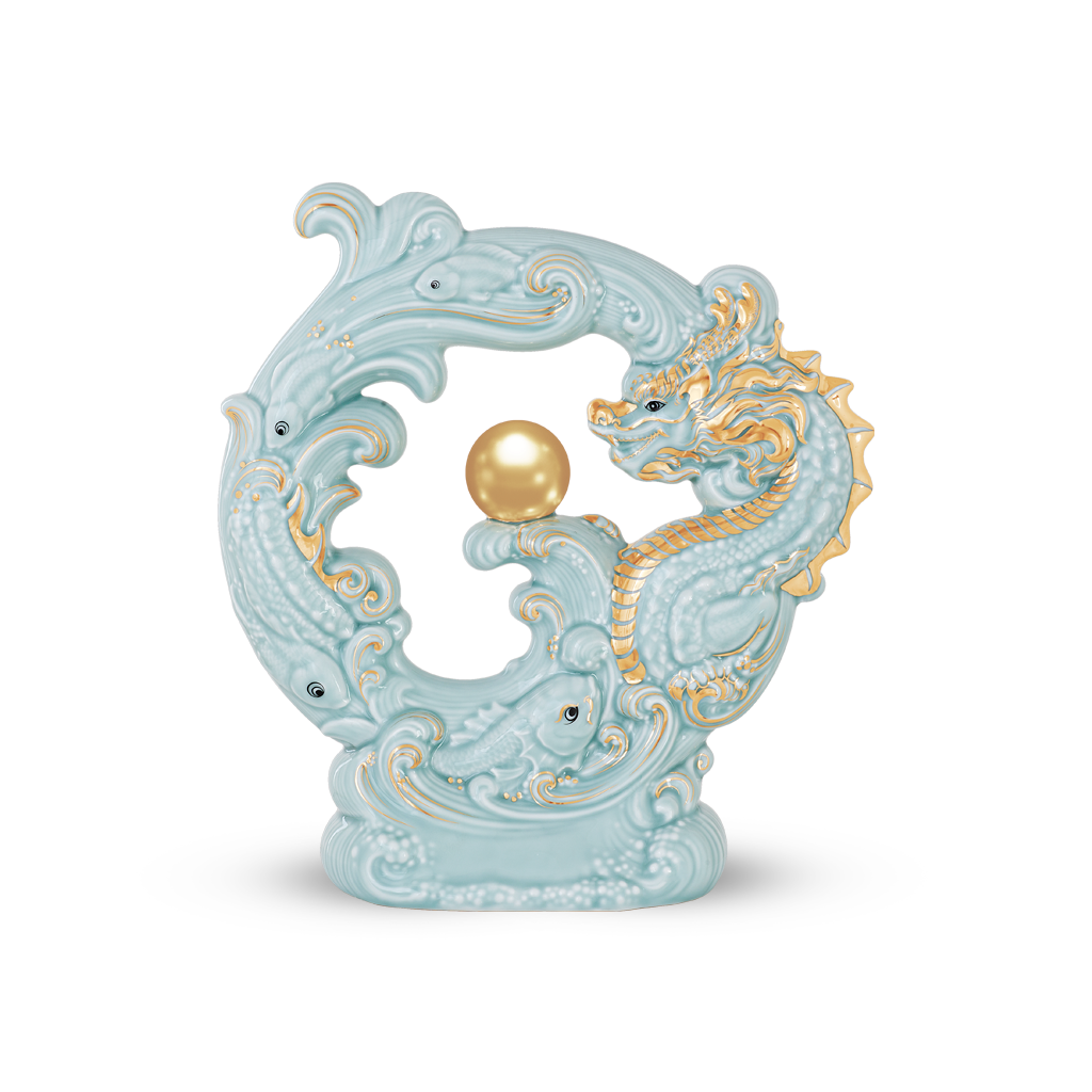 Tượng Rồng Khải Đức 23.9cm Men Ngọc Sương Mờ