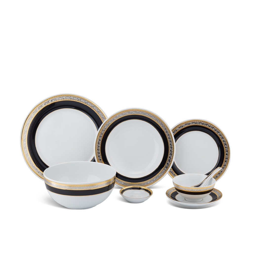 Bộ đồ ăn 6 người 32 sản phẩm - sago - hoa hồng đen khắc nổi