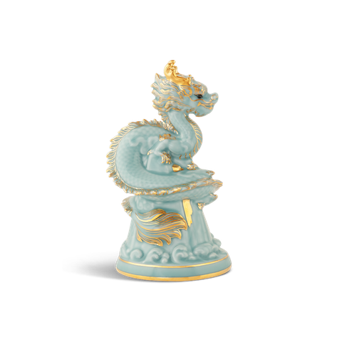  Tượng rồng Long Phù Đại Khánh 13.5 cm - Men Ngọc (bóng) 