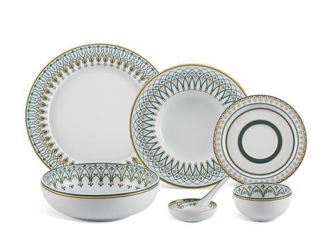  Bộ đồ ăn 6 người Âu - Á 45 sản phẩm - Gastroline - Đồng Tâm Xanh Lá 