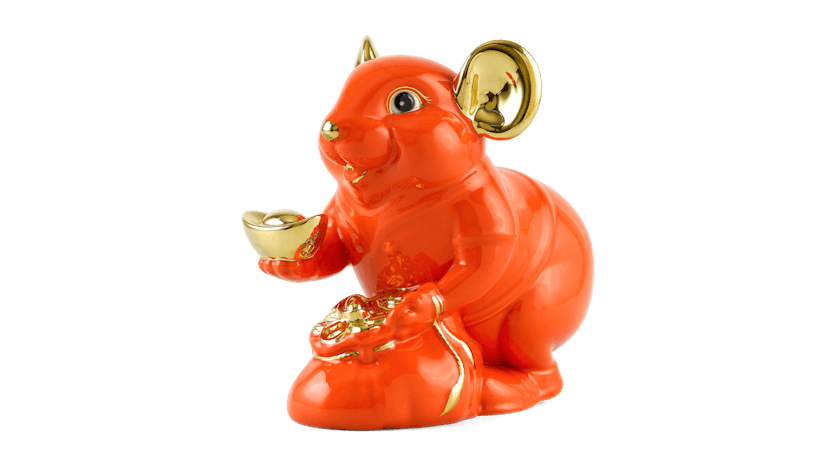 Chuột phú 8 cm – màu cam - trang trí vàng 24k