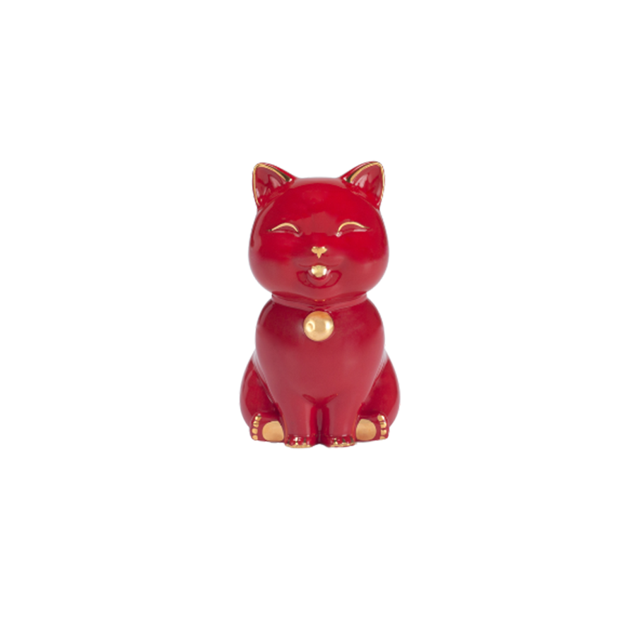 Mèo Vạn Phúc Trang trí vàng (9.5 cm) - Màu Đỏ
