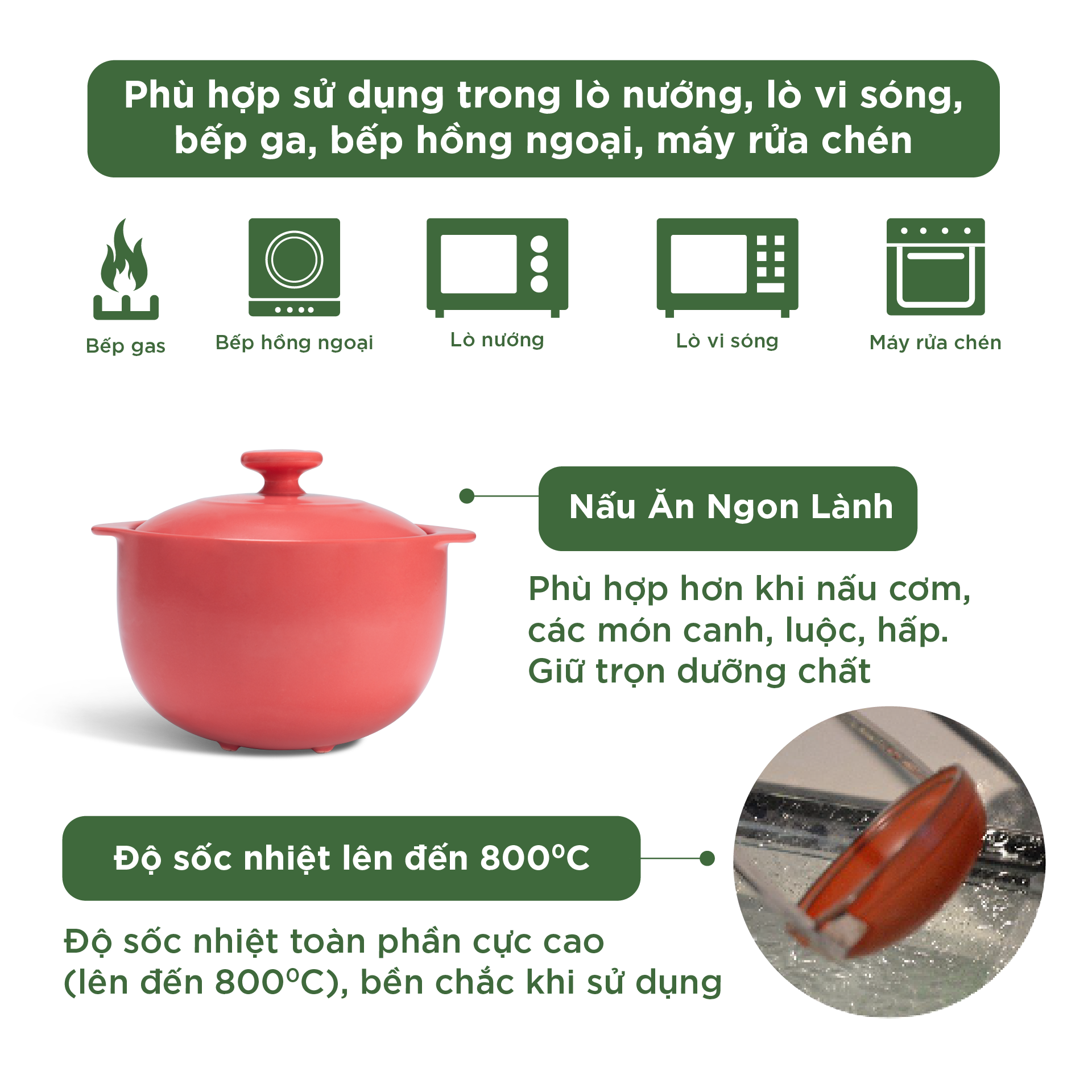 Nồi dưỡng sinh Vesta 2.0 L + nắp (CK) - Healthy Cook - Màu Đỏ 2