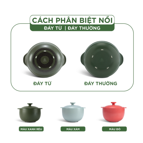  Nồi dưỡng sinh Vesta (Nồi tròn cao) 3.0 L + nắp (Bếp từ) - Xanh Rêu 