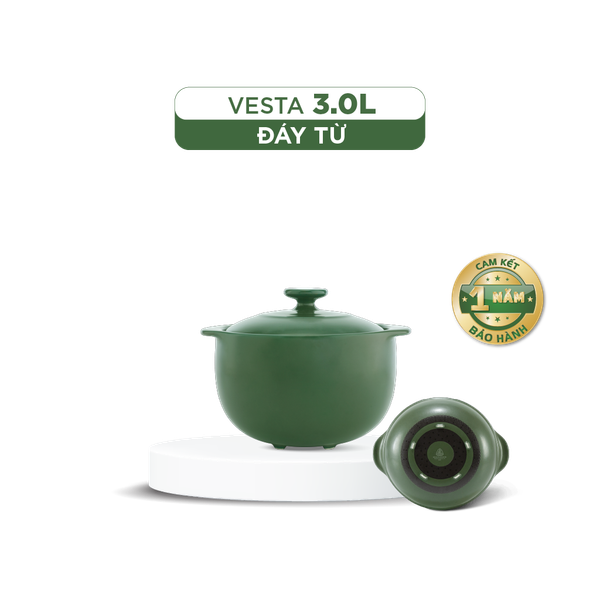 Nồi dưỡng sinh Vesta (Nồi tròn cao) 3.0 L + nắp (Bếp từ) - Xanh Rêu